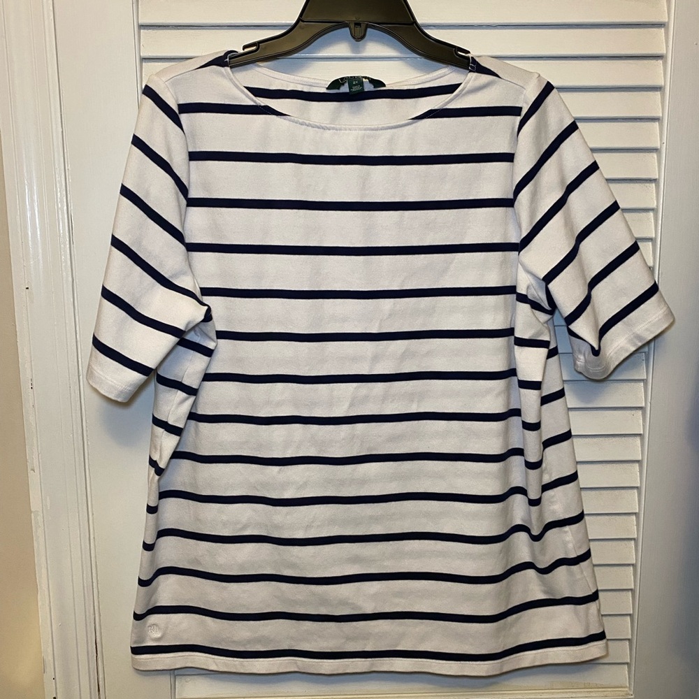 Ralph Lauren Navy and White Striped Tee